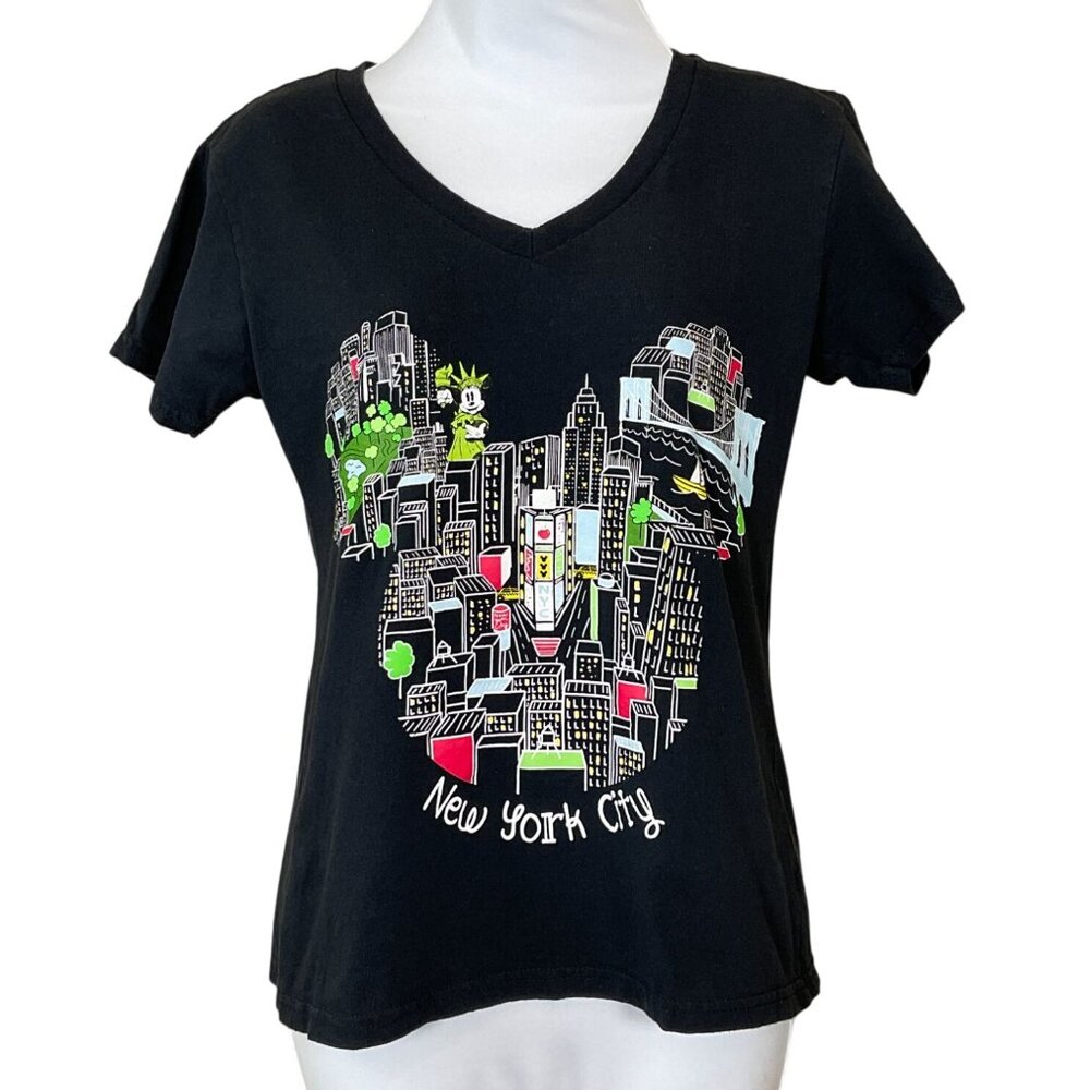 Disney Store Short Sleeve Black Fitted Mickey Mouse Silhouette NYC Graphic Tee